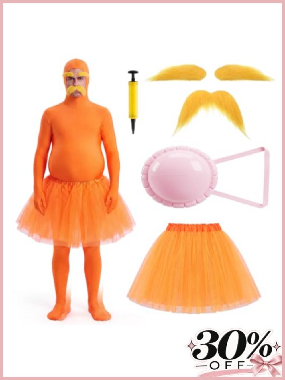 Halloween Cosplay Bodysuit Set Mustache Eyebrows Inflatable Belly Adult